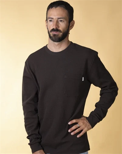 Elsk - Waffle Mens Pocket Longsleeve Strik - Soil Brown